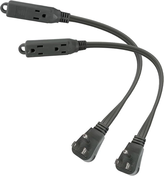 EP 1 Ft 3 Outlet Extension Cord with Flat Plug, 3 Prong Grounded, 16/3 SPT-3 Power Cable for Indoor Use, Grey, 2 Pack