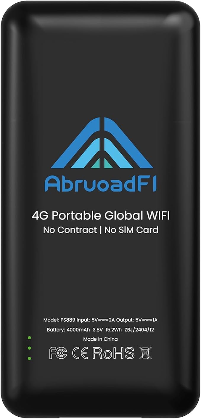 AbruoadFl Portable WiFi Mobile Hotspot Device, Wireless Hotspot Devices, No Contract or SIM Card Required, Mifi Hotspot with Multi-Camier Access, Travel Router for 135 Countries (NEW-4-6)