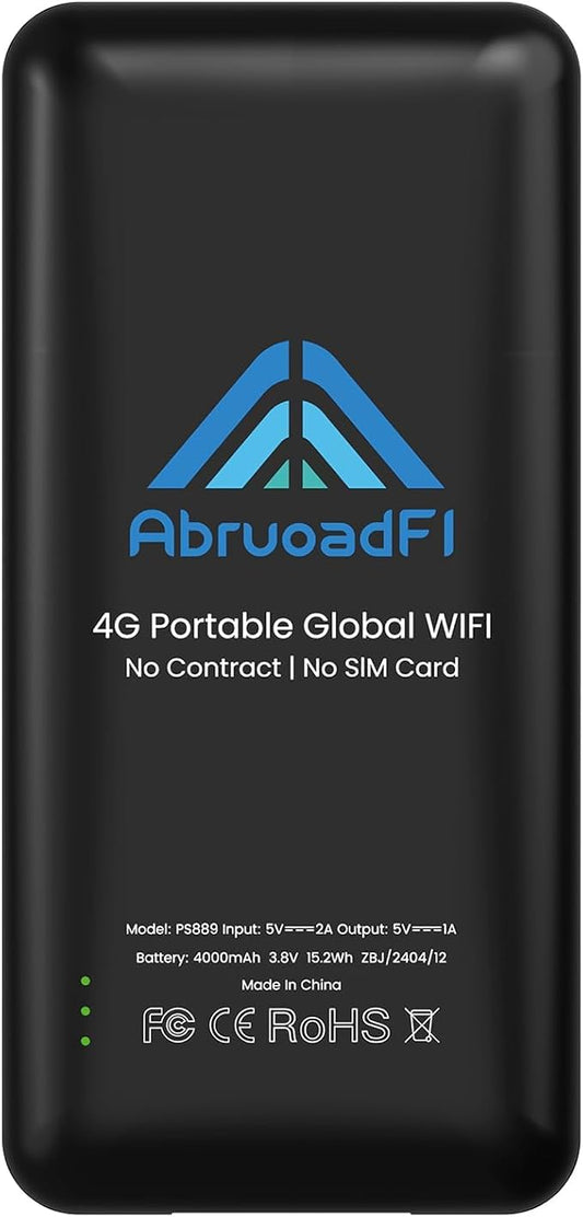 AbruoadFl Portable WiFi Mobile Hotspot Device, Wireless Hotspot Devices, No Contract or SIM Card Required, Mifi Hotspot with Multi-Camier Access, Travel Router for 135 Countries (NEW-4-6)