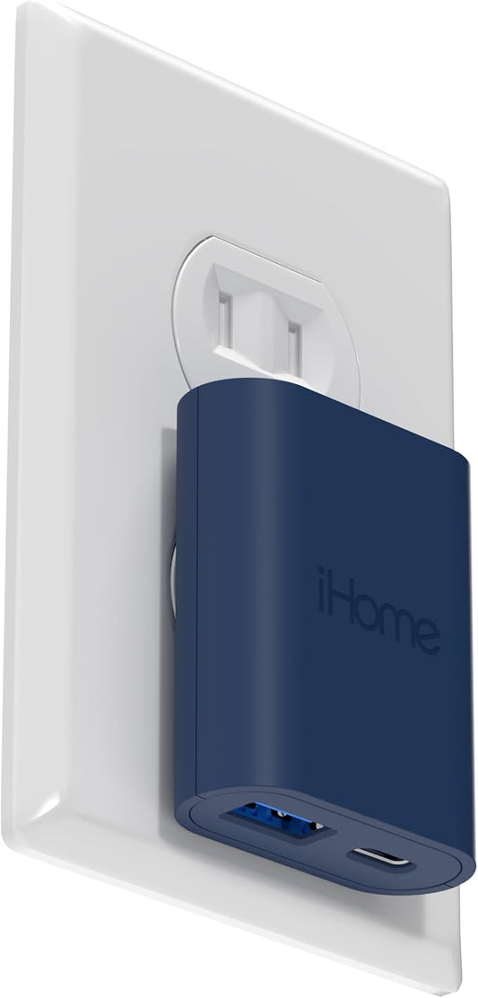 iHome USB C Charger: AC Pro 20W Multiport (1 USB-C Port, 1 USB-A Port), Flat USB Block, Dual Port USB Plug Adapter & Phone Charging Block