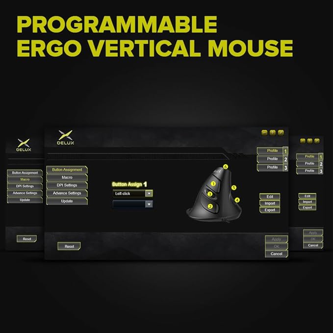 DeLUX Wired Vertical Ergonomic Mouse, with 6 Programmable Buttons, 4200DPI, Removable Palm Rest, Reduces Wrist Pain and Carpal Tunnel for Medium Hands (M618XU-Black)