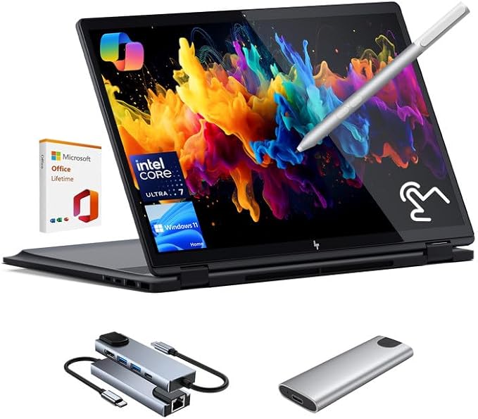 HP OmniBook X Flip 2-in-1 Laptop,16" 2K Touchscreen Laptop Computer,Intel Core Ultra 7, Arc 140V GPU Copilot+ PC,16GB RAM 2TB SSD,Thunderbolt 4,W/3-in-1 Accessories, with Lifetime Office,Win 11 Home