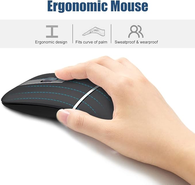 Foldable Arc Wireless Mouse Silent Click Bluetooth 5.0 and 2.4GHz Dual Modes Portable Curved Mouse for Home, Office, Travel