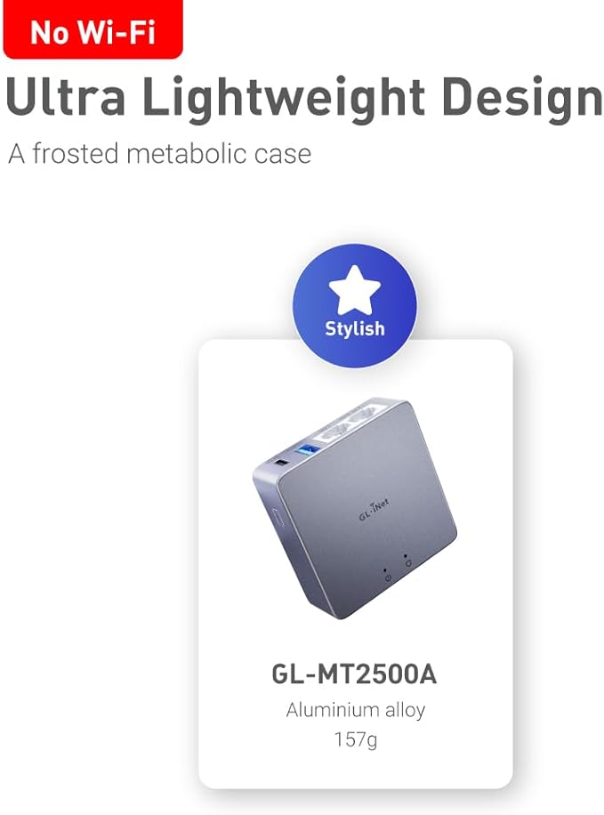 GL.iNet MT2500A (Brume 2) Mini VPN Security Gateway for Home Office and Remote Work-VPN Server&Client for Home and Office, VPN Cascading, Internet Security, 2.5G WAN, *NO Wi-Fi* (Aluminium Alloy Case)