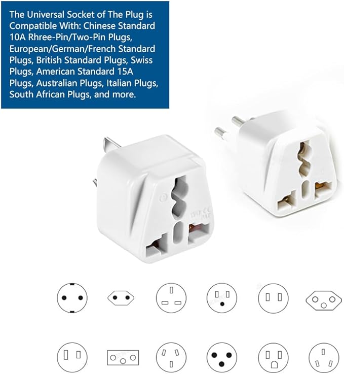 US to Argentina and Uruguay Travel Adapter Type I,Travel Plugs for Argentina ，Universal to Brazil/Australia/Switzerland Type N, Power Plugs Pack of 2 （White ）