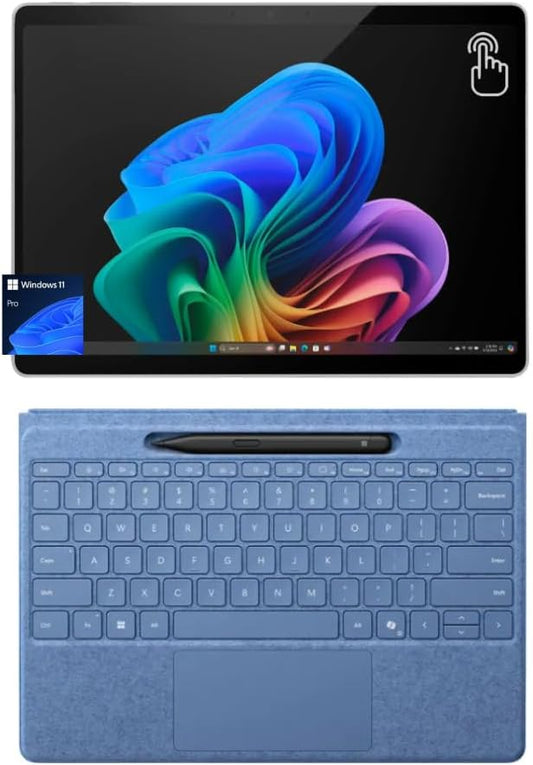 Microsoft Surface Pro 2-in-1 Tablet with Sapphire Flex Keyboard and Slim Pen, 13" Touchscreen Display, Snapdragon X Plus, 16GB RAM, 256GB SSD, Copilot+ PC, Alcantara Keyboard, Win 11 Pro, Platinum