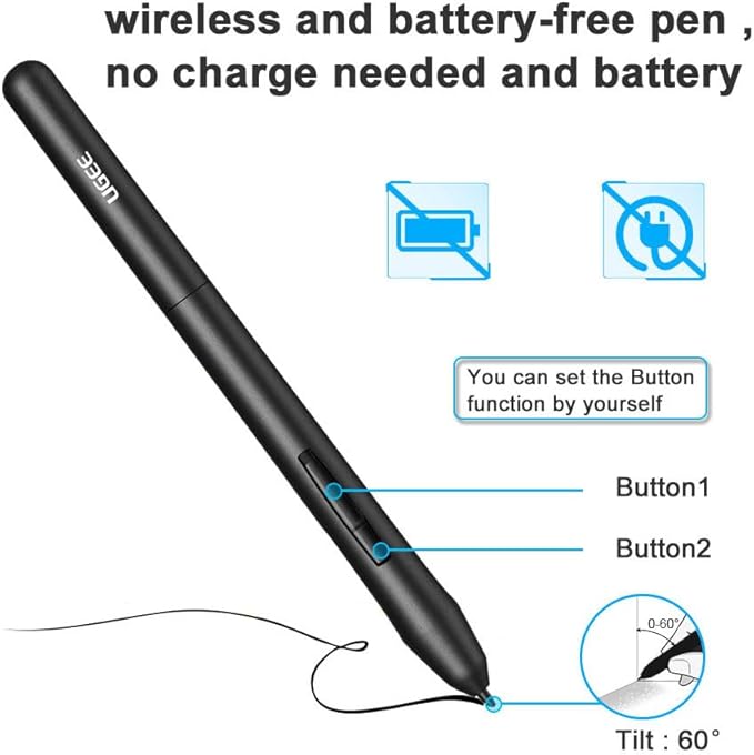 UGEE Drawing Tablet Graphics Tablets, M708 V2 Upgrade PC&Android Device,10x6 Inch Ultra Thin Large Digital Graphic for PC, Pad with 8 Hot Keys 8192 Level Battery-Free Stylus for Creation Sketch