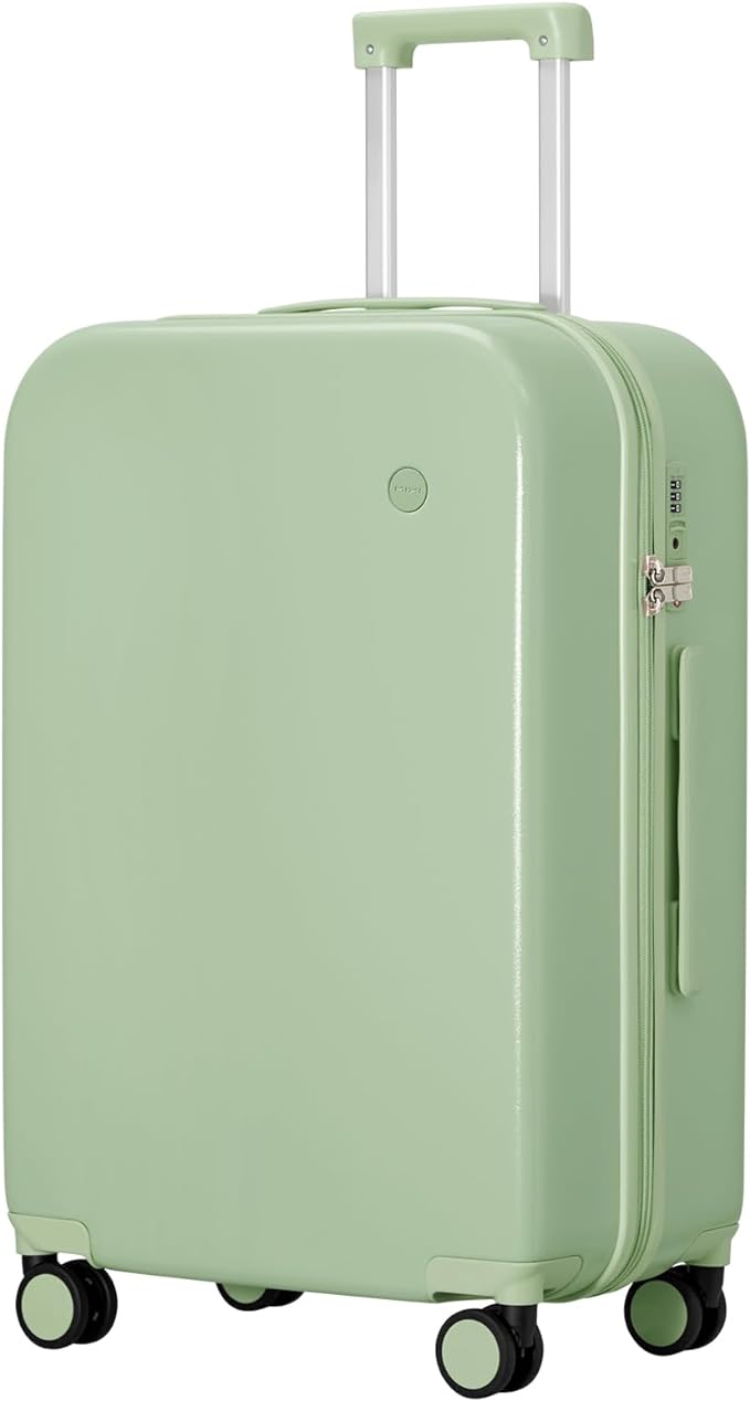 mixi Luggage Suitcase with Spinner Wheels, Hardside Rolling Suitcase PC with Cover & TSA Lock Lightweight Travel Case 24in Checked in, Avocado Green