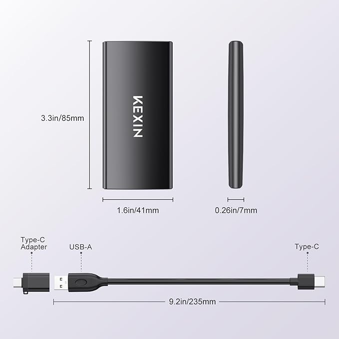 KEXIN 256GB External SSD Hard Drive USB 3.1 Type-c Portable Solid State Drive 256G, up to 500MB/s for PC Mac Android Game Console and More