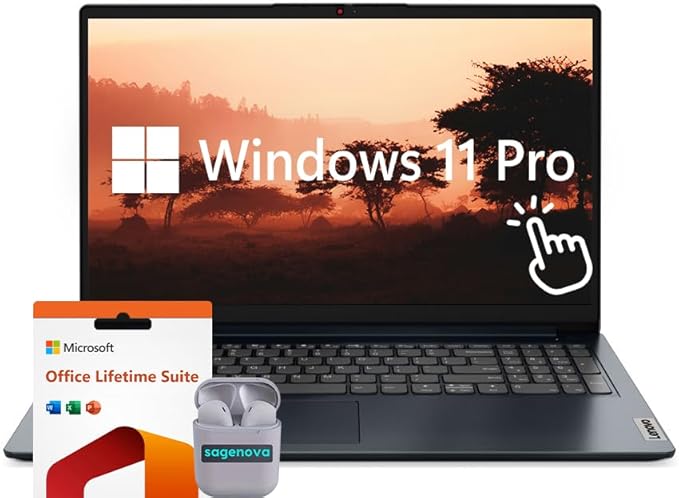 Lenovo IdeaPad Business Laptop, 15.6" Touchscreen, Windows 11 Pro Laptop, Intel Core i5 Processor, Microsoft Office Lifetime Suite, SageNova Earphones, Blue (Intel Core i5, 40GB RAM | 2TB SSD)