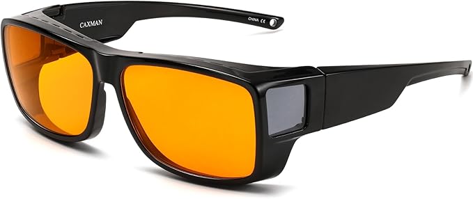 CAXMAN 99.9% Blue Light Glasses Sleep Glasses Orange Tinted Lens for Good Sleep Fit Over Glasses Fully Covered Your Eyes