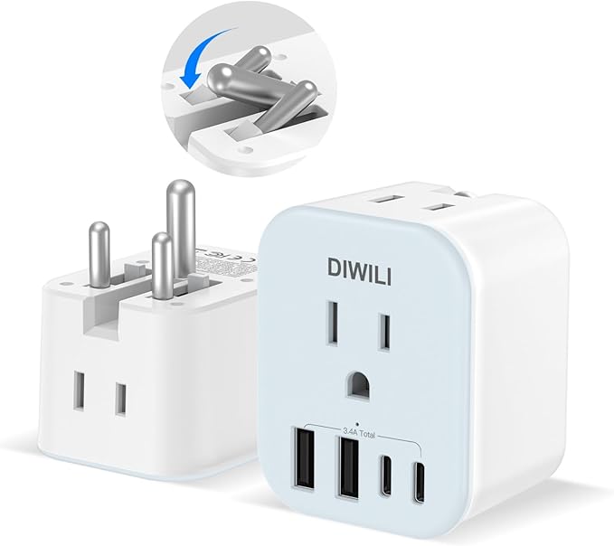 US to India Travel Plug Adapter, Foldable India Power Adapter with 4 USB(2 USB C Port) and 2 AC Outlets Charger, Type D Adaptor for US to India Bangladesh Maldives Pakistan Sri Lanka(1 Pack)