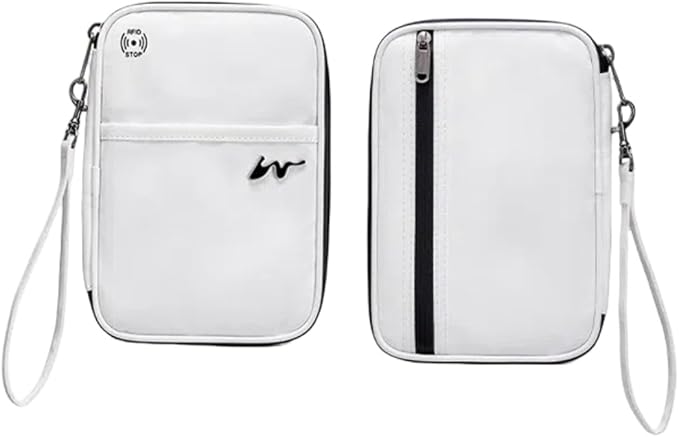 P-H1 Travel Family Passport Holder RFID Blocking Passport Waterproof Wallets for Men Women Travel Document Organizer Cards Case, Lightweight Portable Passport Cover with Zipper Pocket(White)