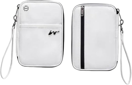 P-H1 Travel Family Passport Holder RFID Blocking Passport Waterproof Wallets for Men Women Travel Document Organizer Cards Case, Lightweight Portable Passport Cover with Zipper Pocket(White)