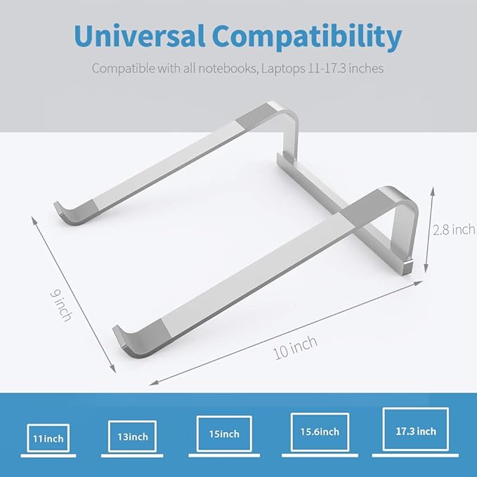 Laptop Stand for Desk，Stable Ergonomic Aluminum Computer Riser Cooling Stand for Mac MacBook Pro/ MacBook Pro Air,HP, Dell, More PC Notebook - 12 13 15 16.2 inch (Silver)