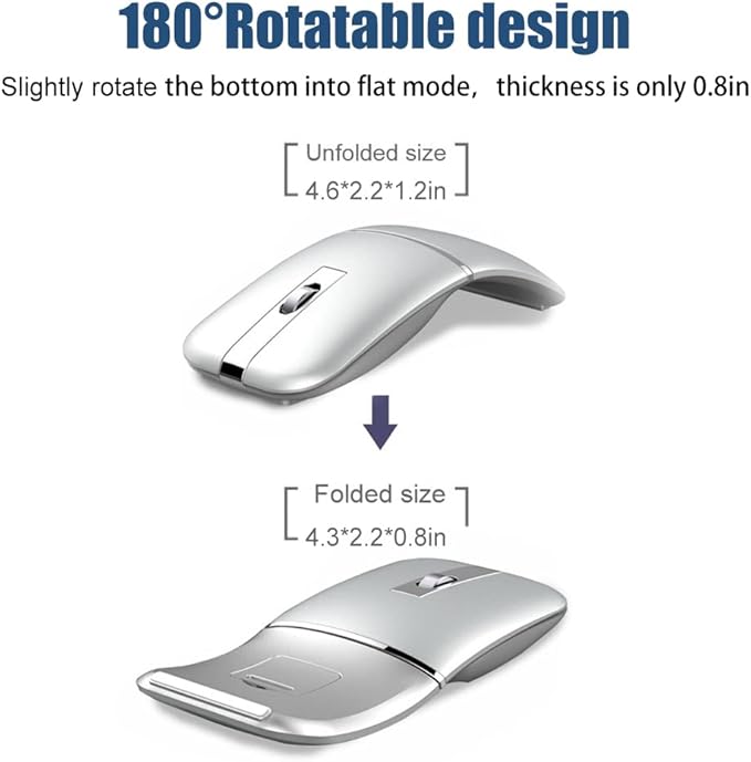 Foldable Arc Wireless Mouse Silent Click Bluetooth 5.0 and 2.4GHz Dual Modes Portable Curved Mouse for Home, Office, Travel (Silver)