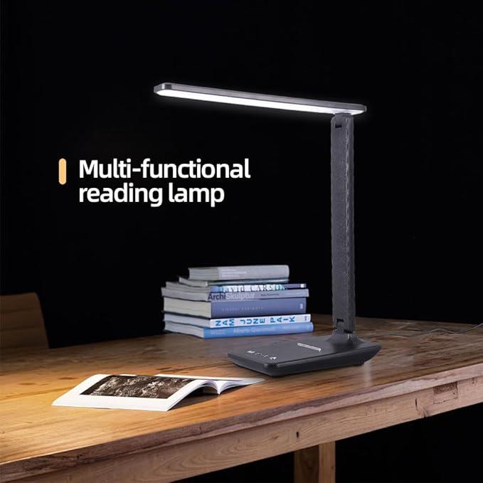 LED Desk Lamp for Home Office, USB Charging Port, Dimmable Table Lamp, Foldable Table lamp, Touch Control, 5 Lighting Modes, University Dormitory Eye Protection Learning Reading Lamp