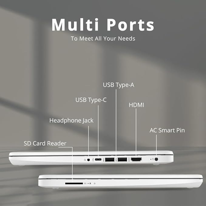 HP 2024 Premium 14" Micro-Edge Portable Laptop Student Business, Intel Quad-Core N4120, 4GB RAM, 128GB (64GB eMMC+ 64GB Card), Webcam, WiFi, Windows 11S + 1 Year Office 365, MarxsolAccessory White
