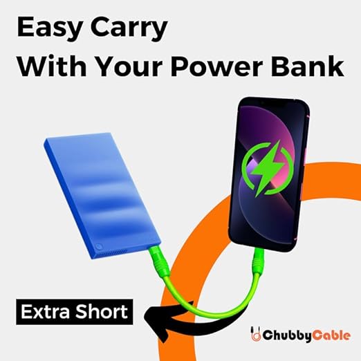 chubbycable Cute Chubby 240W Short USB C Cable Power Bank Fast Charging Cable Nylon Braided Charger Cord Compatible with iPhone 17-15 Series iPad, Dark Blue, Type-C to Type-C, 0.82FT