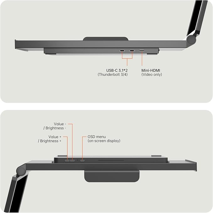 14‘ FHD 1200P IPS Portable Laptop Screen Single Right Side Expandable Monitor, Designed for 13-17’ Laptops USB-C, HDMI Interface. Compatible Devices PC, Mac, Windows, Android, Switch and PS5