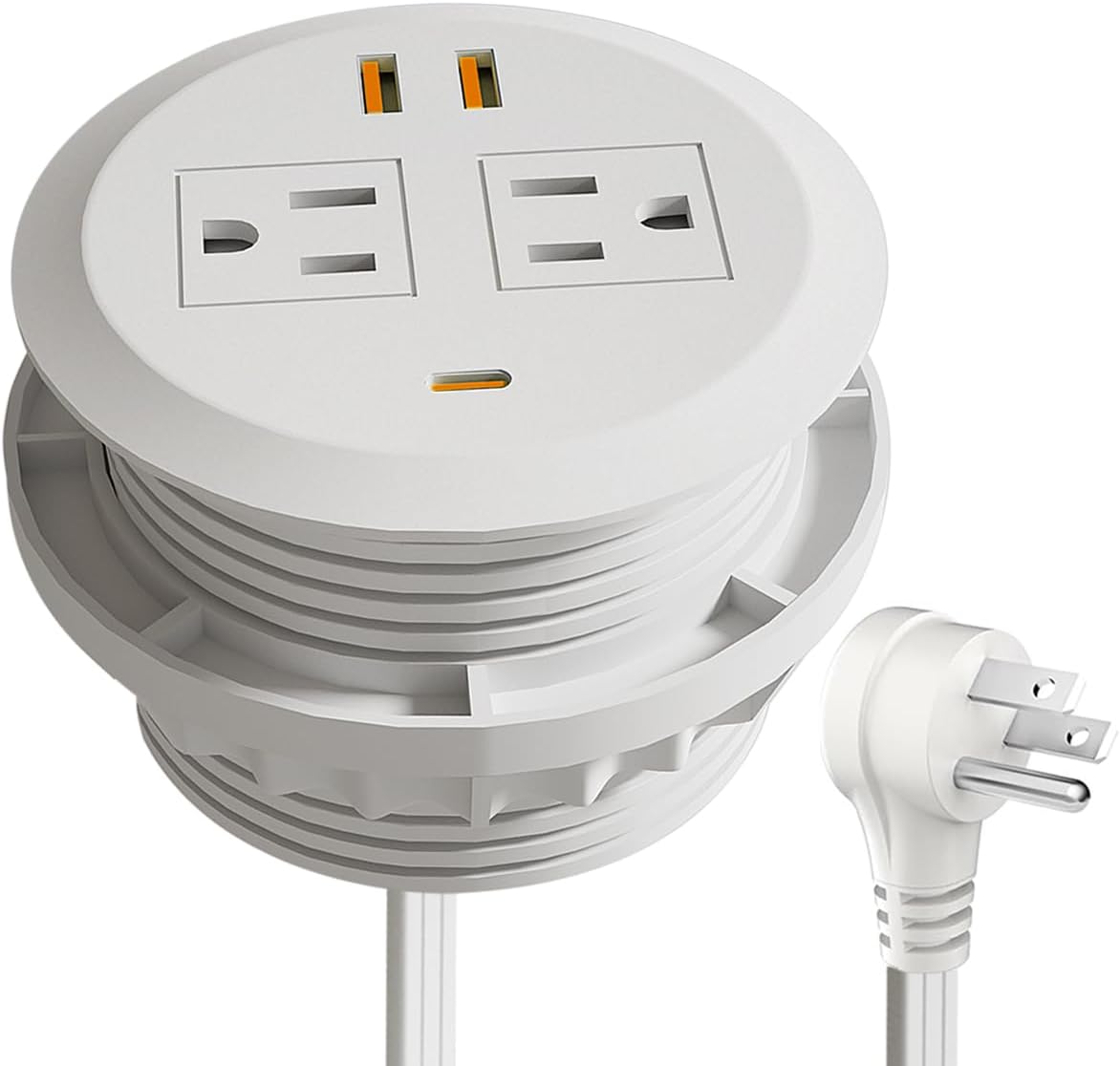 3 Inch Desktop Power Grommet,65W GaN USB C Fast Charging Station,3-USB Port,Flush Mounted for 3-1/8" Holes,Flat Plug.Round Recessed Desk Grommet Outlet for Workspace,Laptops,6.3ft,White