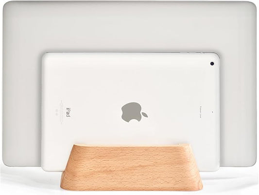 ACODE Wood Vertical Laptop Stand, Laptop Holder for Desk Compatible with MacBook Pro Air Surfaces,Laptops Storage Rack Slot Thickness 0.59" to 0.71"，Vertical Laptop Stand 2 Slots for max 2 Devices