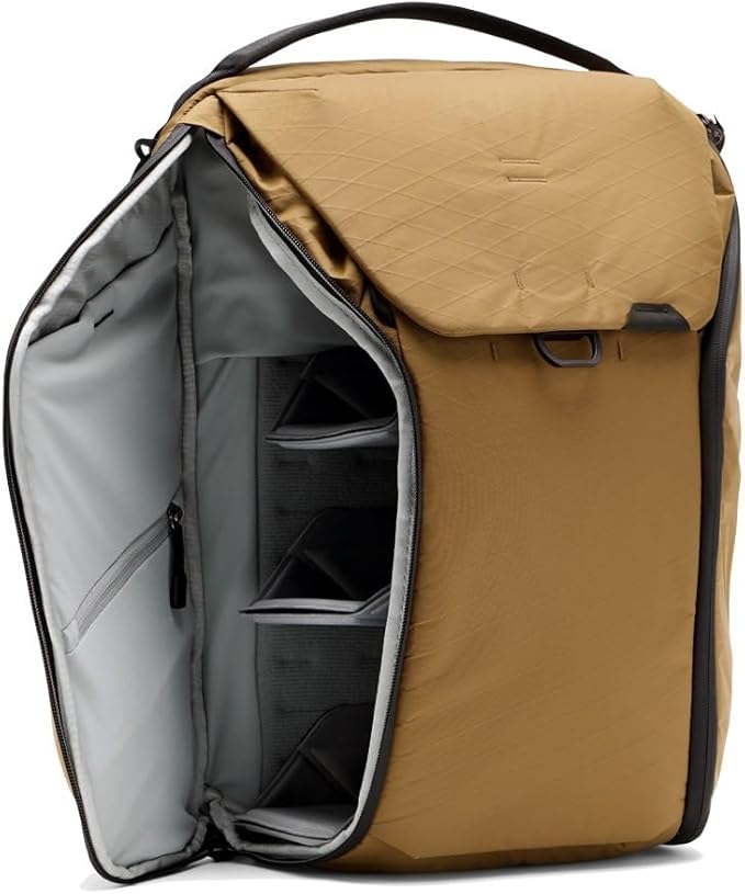 Peak Design Everyday Backpack 30L, Coyote, MagLatch Top, Dual Side Access, FlexFold Dividers, Fits 15" or 16" Laptop, For Camera Carry, Daily Commutes or Travel, Versatile Backpack for Men & Women