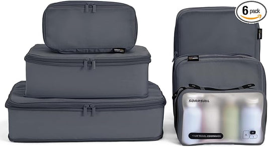 6 Set Compression Packing Cubes for Travel, Large Medium Small Luggage Organizers (Charcoal Gray)