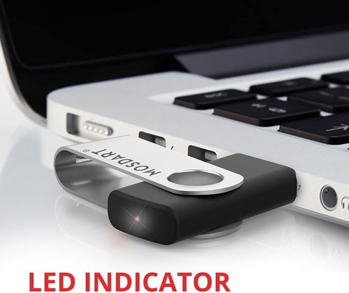 MOSDART USB2.0 128MB(NOT 128GB) Flash Drive, Swivel Design with LED Indicator, Keychain Loop, FAT32 Memory Stick for Data Storage, Black(Pack of 10)