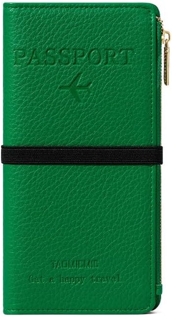 DOB SECHS Leather Passport Holder for Women, RFID Blocking Passport Wallet Credit Cards Case, Travel Accessories Organizer Pouch Bag with ID Window+Zippered Cash Pocket+SIM Slots, Green