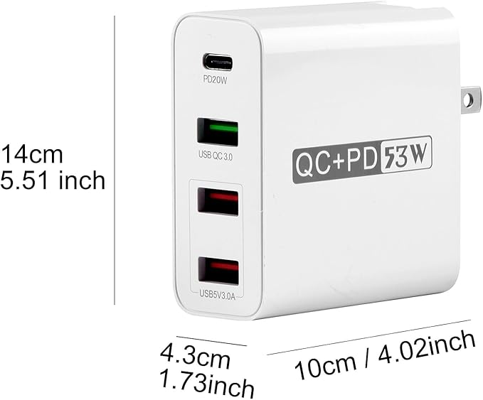 MaxLax 4-Port Desktop USB Charging Station,53W High-Speed Multi-Port USB Charger Hub for Smartphones, Tablets & Powered Devices