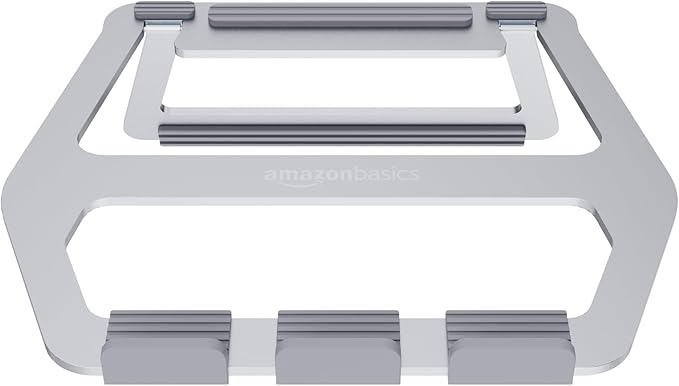 Amazon Basics Aluminum Portable Foldable Height Adjustable Support Stand for Laptops up to 13", Silver