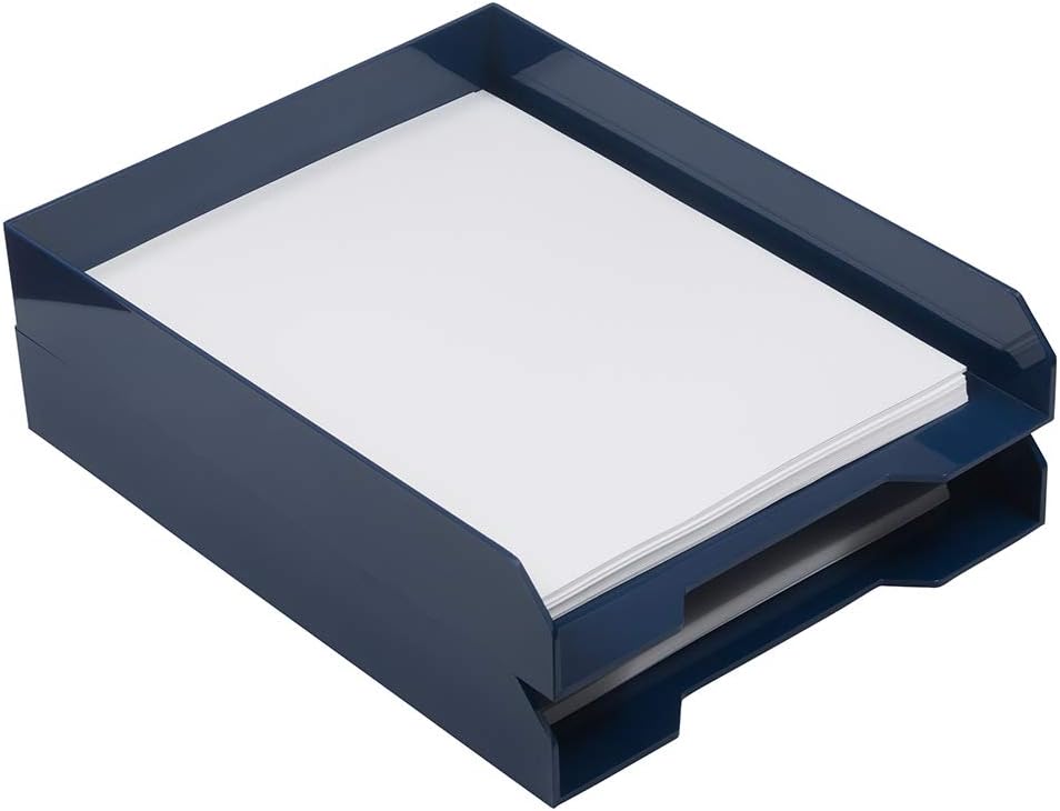 JAM PAPER Stackable Paper Trays - Navy Blue - Desktop Document, Letter, & File Organizer Tray - Sold Individually