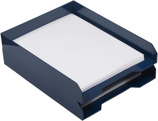 JAM PAPER Stackable Paper Trays - Navy Blue - Desktop Document, Letter, & File Organizer Tray - 2/Pack