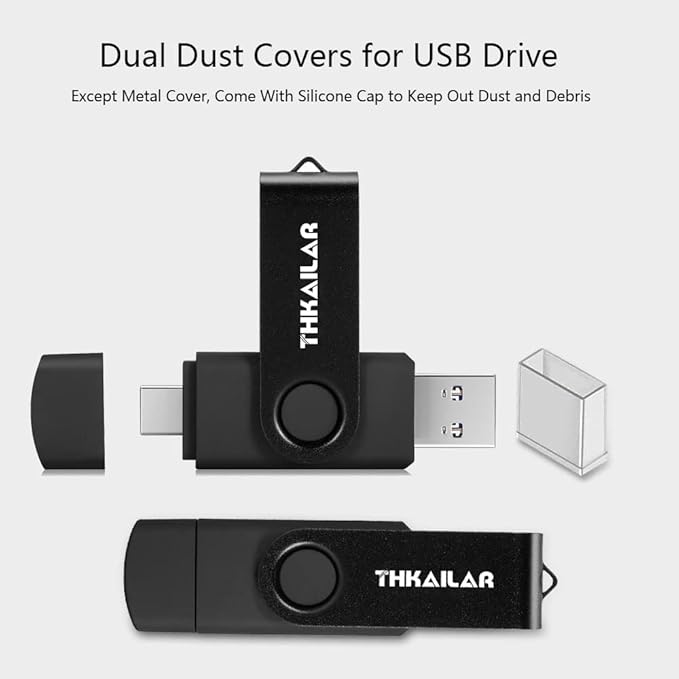 Thkailar 64GB Type C 3.1 USB Flash Drive-2 in 1 Thumb Drive with USB A and Type C Port-Compatible with Mac Pro/Laptops/PC Transfer Data(Black)