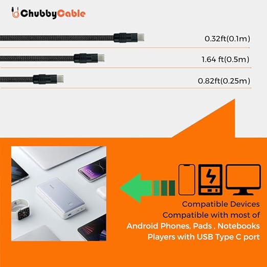 chubbycable Cute Chubby 120W Short USB C Cable Power Bank Fast Charging Cable Nylon Braided Charger Cord Compatible with iPhone 17-15 Series iPad, Gray, USB-A to Type-C, 0.32FT