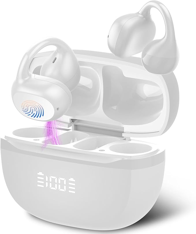 Open Ear Earbuds,Wireless Earbuds Bluetooth 5.4 Ergonomic Clip-On Ear buds, Bone Conduction Over The Ear Headphones 48H Playtime, Perfect Running Headphones for Sports IPX7 Waterproof Touch Controls