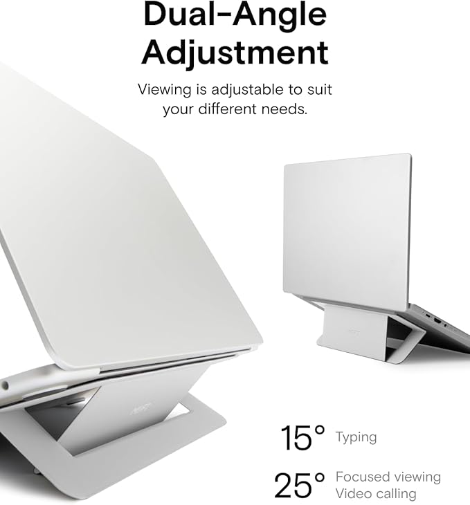MOFT Laptop Stand for Desk, Adhesive Airflow Laptop Cooling Riser for Heat Dissipation with 2 Adjustable Viewing Angles, Foldable & Portable Computer Stand Compatible with Laptops 11"-16",Misty Cove