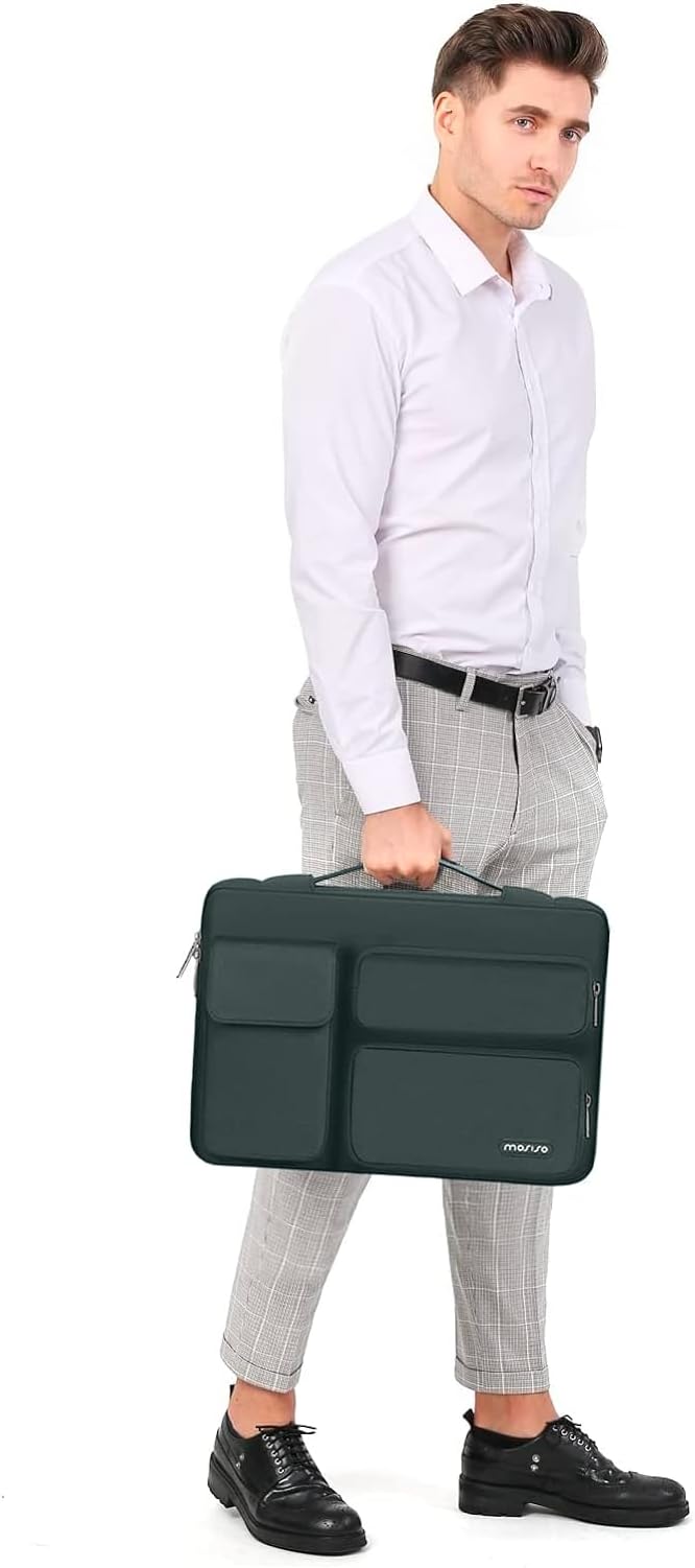 MOSISO 360 Protective Laptop Case 13.3 inch, 13-13.3 inch Laptop Sleeve Compatible with MacBook Air/Pro 13 / Pro 14, HP Dell ASUS Lenovo,Side Open Bag with 2 Raised&1 Flapover Pockets, Emerald Green