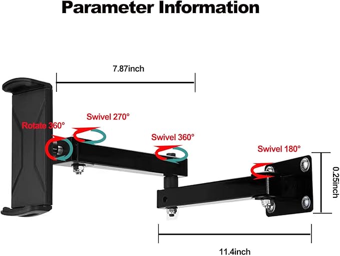 Adjustable Folding Tablet Wall Mount for 4.7~12.9 inch Multi-Angle Phone Tablet Holder(Black)