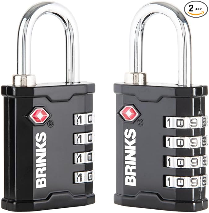 BRINKS TSA Approved Gun Case Lock, Luggage Travel Lock – 4 Dial Resettable Combination Padlock for Equipment Cases, Camera Bags, and More – 2 Pack