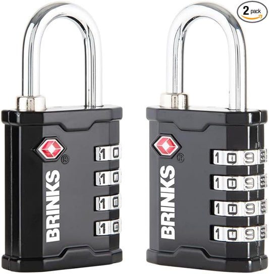 BRINKS TSA Approved Gun Case Lock, Luggage Travel Lock – 4 Dial Resettable Combination Padlock for Equipment Cases, Camera Bags, and More – 2 Pack