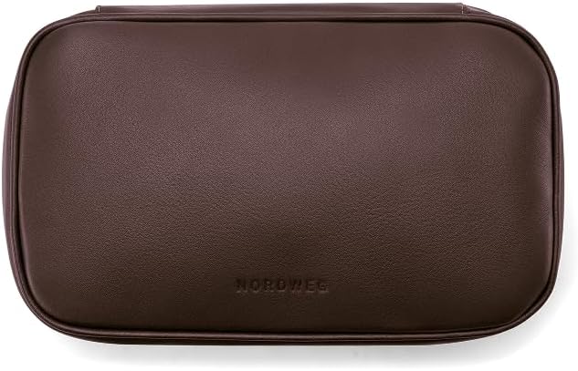 Leather Tech Organizer Nordweg NWA05 - Handcrafted Full-Grain Electronics Travel Case – Premium Leather Pouch for Cables, Chargers & Accessories – Essential Gift for Men & Women, Work & Travel - Brown