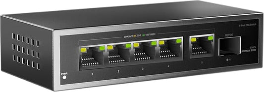 6 Port 2.5Gb Unmanaged Ethernet Switch with 5* 2.5G Base-T Ports, 1*10G SFP Ports, AUMOX PRO 60Gbps Switching Capacity Compatible with 100/1000/2500Mbps Plug and Play