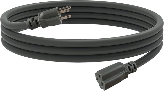 EP 8 Ft Outdoor Extension Cord, 12/3 SJTW Heavy Duty Extension Cable with 3 Prong Grounded Plug, 15 AMP Power Cord for Lawn, Garden, Appliances, Gray