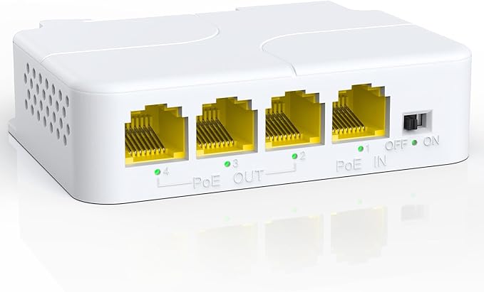 YuanLey 4 Port PoE Extender Gigabit with 3 PoE Out, IEEE 802.3af/at Mini 4 Channel Repeater 1000Mbps, VLAN, Wall and Din Rail Mount Passthrough POE Amplifier/Booster, Plug and Play