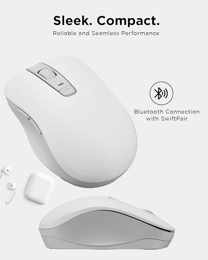 Lenovo Bluetooth Silent Mouse (WL300) - 5 Button Computer Mouse with Silent Left & Right Click – Sculpted Grip, Microsoft Swift Pair, Up to 1600 DPI (White)