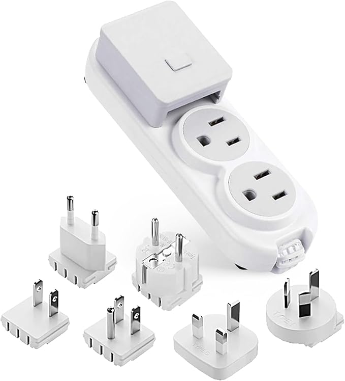 Ceptics Travel Power Strip - Small & Compact - Surge Protector - Grounded USB + Type C - 2 USA Outlets Input - Plugs for Europe, Asia, China, USA, South America