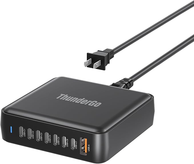 170W GaN Pro USB C Charging Station | 8-Port Desktop Power Hub (7xUSB-C PD3.0 + QC4.0 USB-A) | Smart Charger for MacBook Pro M3 Max | ETL/FCC Certified with Dynamic Power Allocation