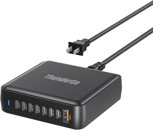 170W GaN Pro USB C Charging Station | 8-Port Desktop Power Hub (7xUSB-C PD3.0 + QC4.0 USB-A) | Smart Charger for MacBook Pro M3 Max | ETL/FCC Certified with Dynamic Power Allocation